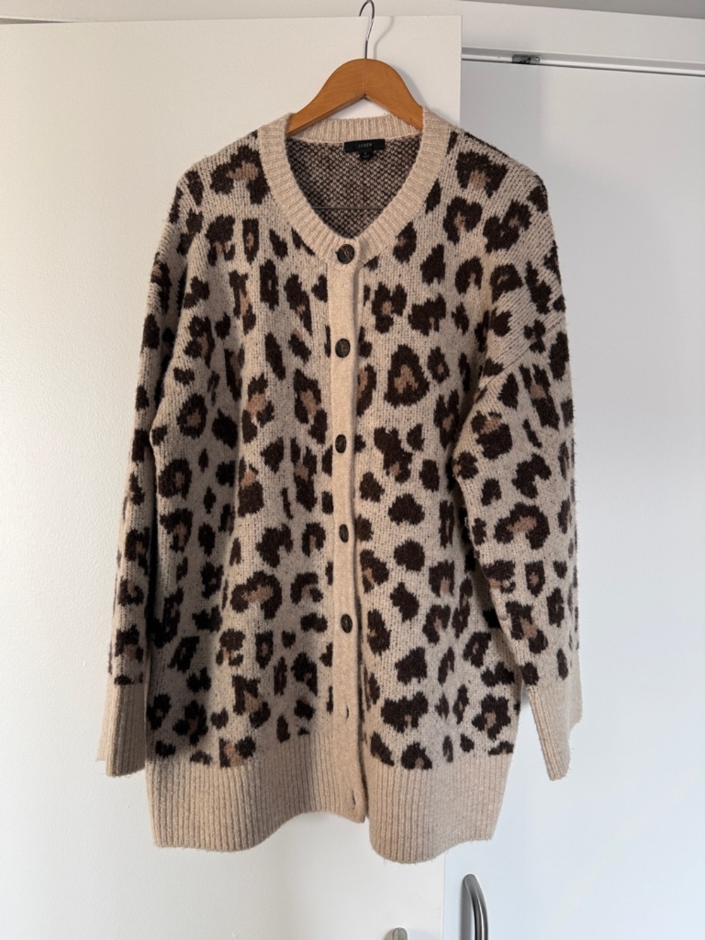 J. Crew Beige and Brown Leopard-Print Button Cardigan